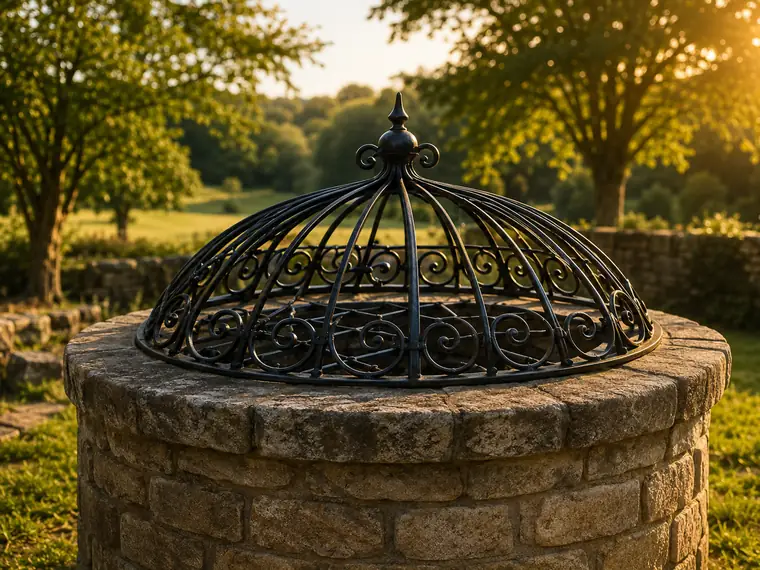 Grille bombée de puits en fer forgé