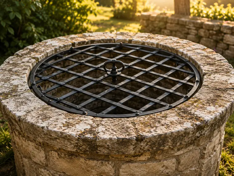 Grille plate de puits en fer forgé