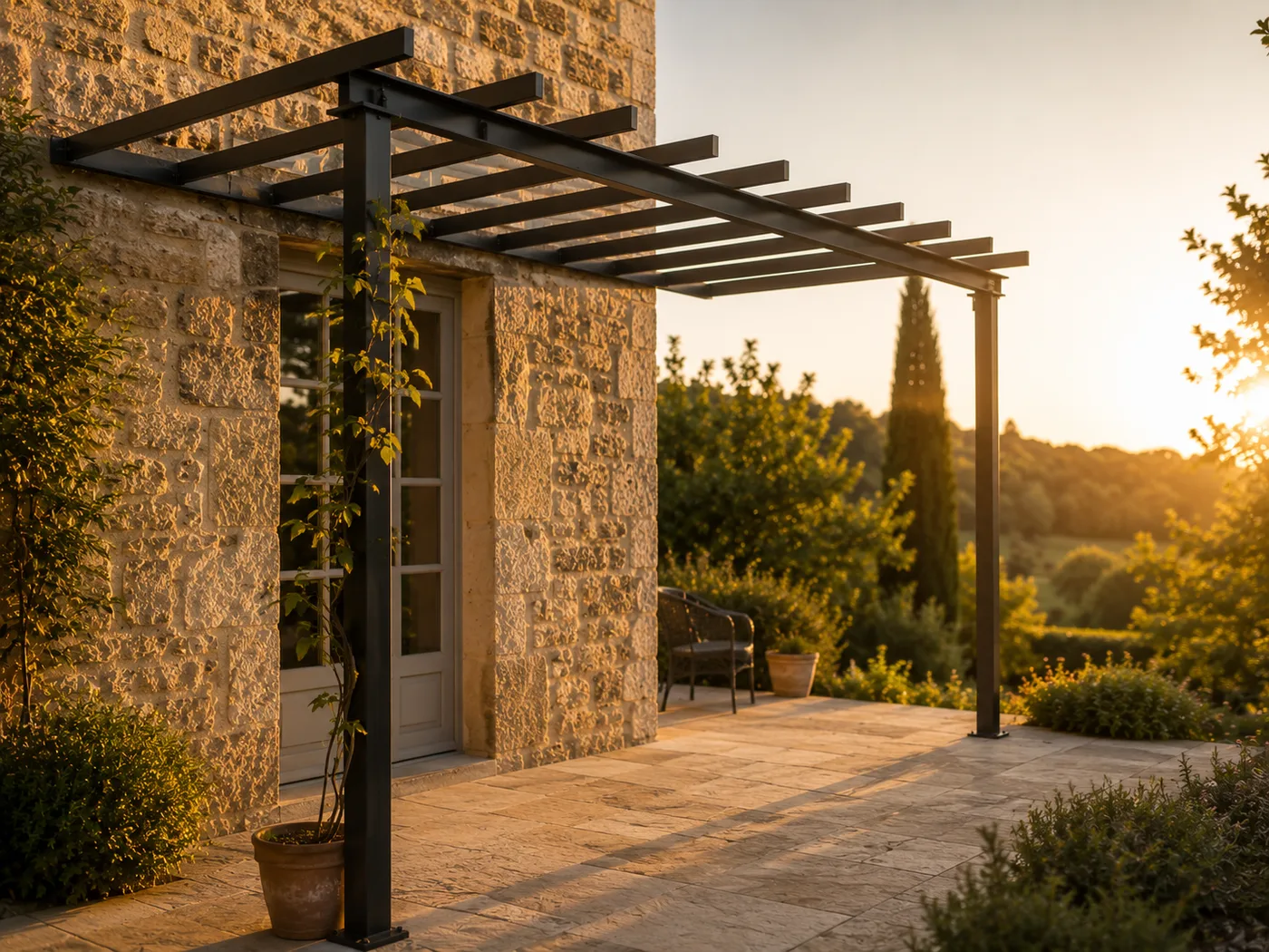 Pergola adossée en fer forgé sur mesure